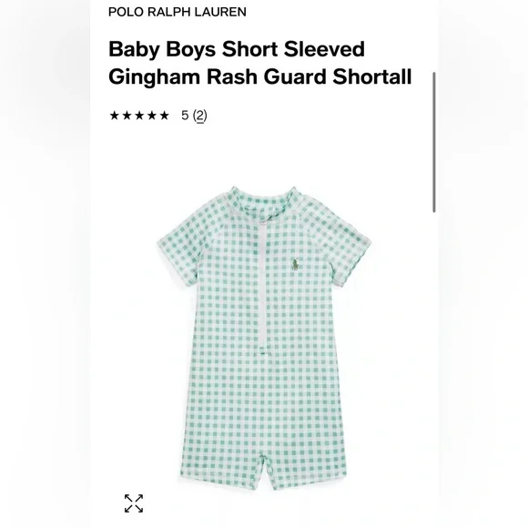 Baby boy short sleeved Gingham Rash Guard Shortall